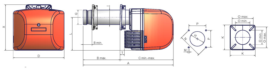 Дизельные горелки IDEA [38 - 200 кВт] габаритные размеры